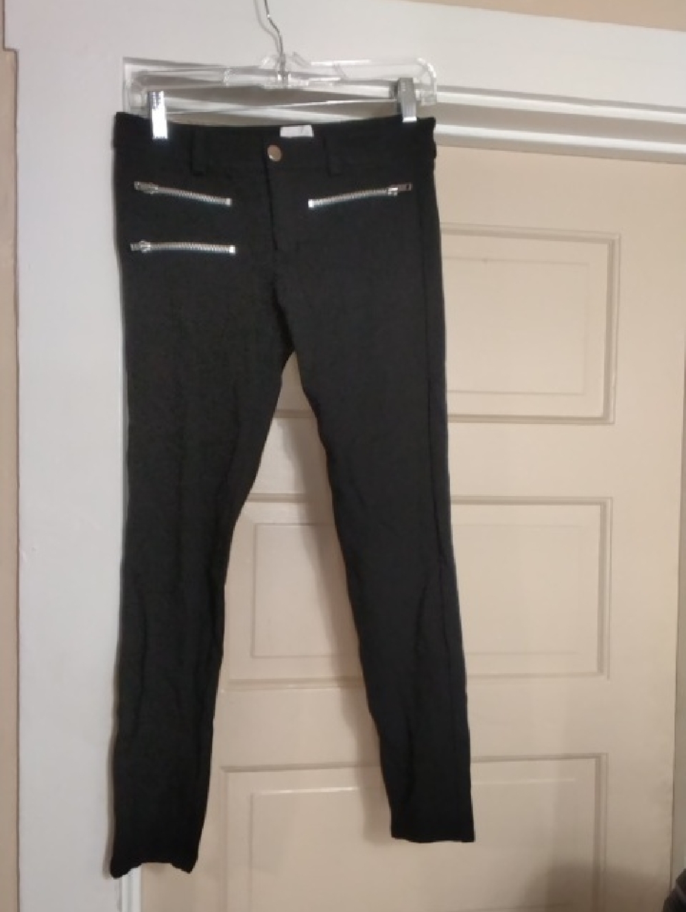 Parker Black Skinny Pants with Silver Zipper Accents